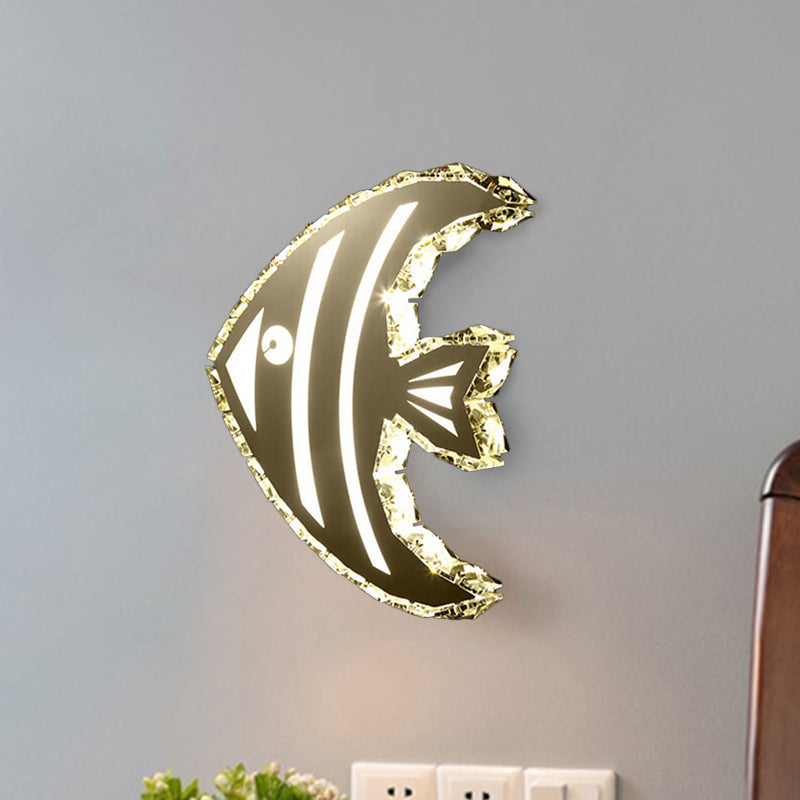 LED Corridor Wall Lighting Contemporary Stainless-Steel Wall Sconce with Butterfly/Fish Crystal Shade in Warm/White Light Clearhalo 'Modern wall lights' 'Modern' 'Wall Lamps & Sconces' 'Wall Lights' Lighting' 1724251