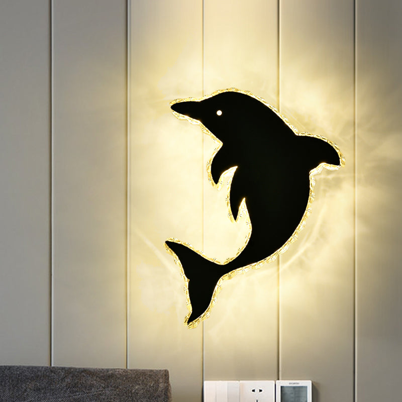 Dolphin Crystal Block Flush Wall Sconce Modernist LED Stainless-Steel Wall Lighting Ideas Clearhalo 'Modern wall lights' 'Modern' 'Wall Lamps & Sconces' 'Wall Lights' Lighting' 1724260
