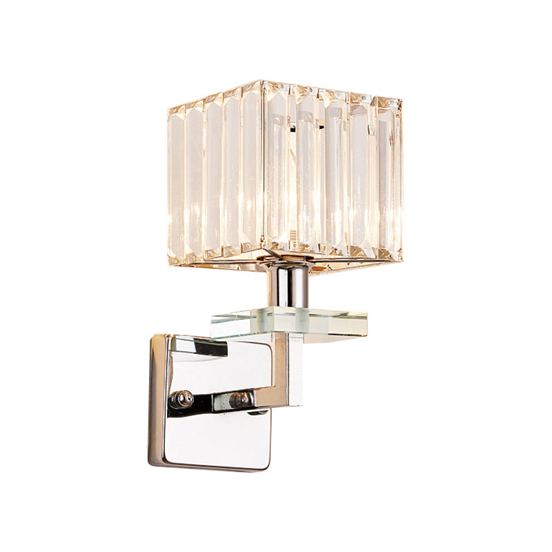 Chrome LED Cuboid Wall Lighting Ideas Contemporary Crystal Prisms Wall Mounted Light Clearhalo 'Cast Iron' 'Glass' 'Industrial' 'Modern wall lights' 'Modern' 'Tiffany' 'Traditional wall lights' 'Wall Lamps & Sconces' 'Wall Lights' Lighting' 1724265
