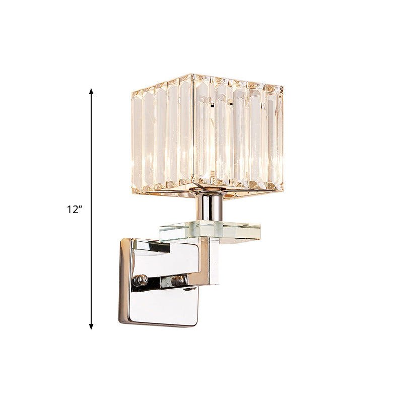 Chrome LED Cuboid Wall Lighting Ideas Contemporary Crystal Prisms Wall Mounted Light Clearhalo 'Cast Iron' 'Glass' 'Industrial' 'Modern wall lights' 'Modern' 'Tiffany' 'Traditional wall lights' 'Wall Lamps & Sconces' 'Wall Lights' Lighting' 1724266