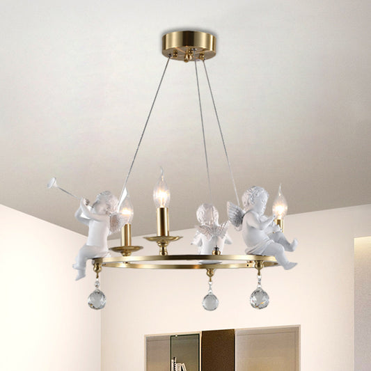 Candlestick Metallic Ceiling Pendant Nordic 3-Bulb Gold Hanging Chandelier with Angel Deco Clearhalo 'Ceiling Lights' 'Chandeliers' Lighting' options 1724358