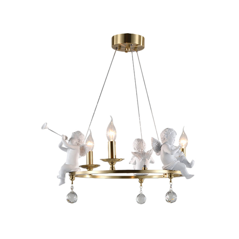 Candlestick Metallic Ceiling Pendant Nordic 3-Bulb Gold Hanging Chandelier with Angel Deco Clearhalo 'Ceiling Lights' 'Chandeliers' Lighting' options 1724359