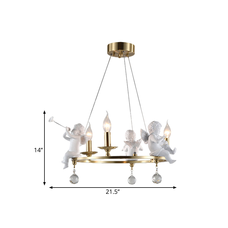 Candlestick Metallic Ceiling Pendant Nordic 3-Bulb Gold Hanging Chandelier with Angel Deco Clearhalo 'Ceiling Lights' 'Chandeliers' Lighting' options 1724360