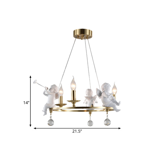 Candlestick Metallic Ceiling Pendant Nordic 3-Bulb Gold Hanging Chandelier with Angel Deco Clearhalo 'Ceiling Lights' 'Chandeliers' Lighting' options 1724360