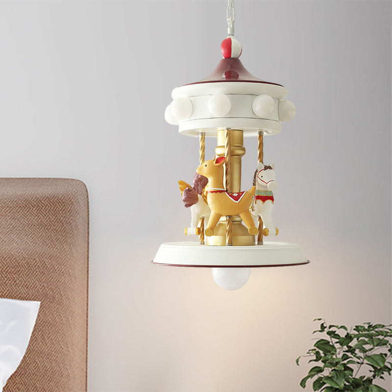 Cartoon 9 Bulbs Pendant Chandelier White Carousel Down Lighting with Metallic Shade Clearhalo 'Ceiling Lights' 'Chandeliers' Lighting' options 1724362