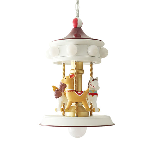 Cartoon 9 Bulbs Pendant Chandelier White Carousel Down Lighting with Metallic Shade Clearhalo 'Ceiling Lights' 'Chandeliers' Lighting' options 1724363