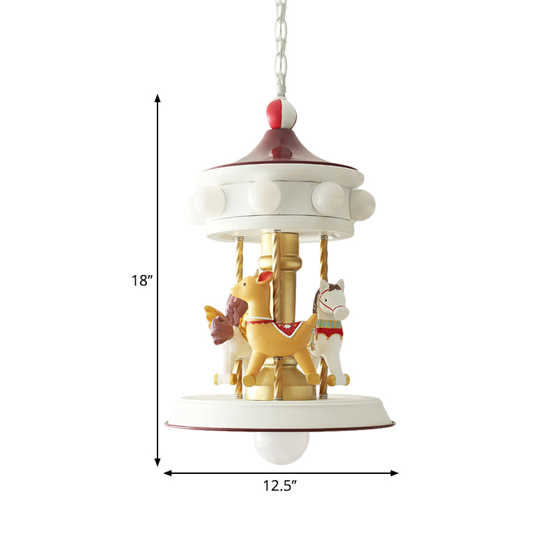 Cartoon 9 Bulbs Pendant Chandelier White Carousel Down Lighting with Metallic Shade Clearhalo 'Ceiling Lights' 'Chandeliers' Lighting' options 1724364