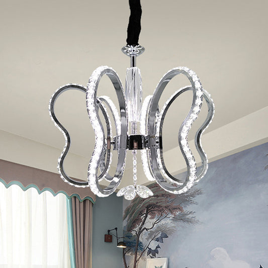 Butterfly Ceiling Pendant Post-Modern Beveled Crystal LED Restaurant Hanging Chandelier in Chrome, Warm/White Light Chrome Clearhalo 'Ceiling Lights' 'Chandeliers' 'Modern Chandeliers' 'Modern' Lighting' 1724393
