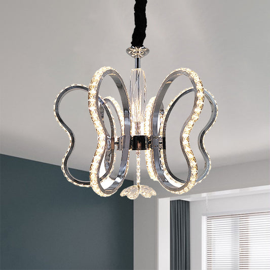 Butterfly Ceiling Pendant Post-Modern Beveled Crystal LED Restaurant Hanging Chandelier in Chrome, Warm/White Light Clearhalo 'Ceiling Lights' 'Chandeliers' 'Modern Chandeliers' 'Modern' Lighting' 1724394