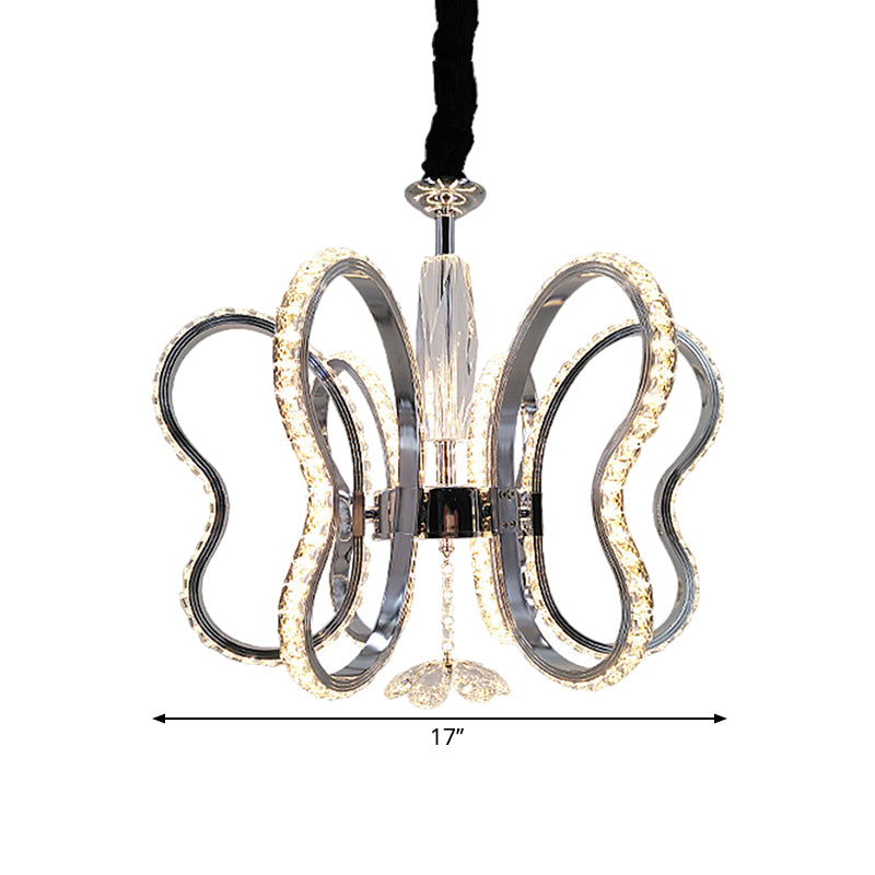 Butterfly Ceiling Pendant Post-Modern Beveled Crystal LED Restaurant Hanging Chandelier in Chrome, Warm/White Light Clearhalo 'Ceiling Lights' 'Chandeliers' 'Modern Chandeliers' 'Modern' Lighting' 1724396