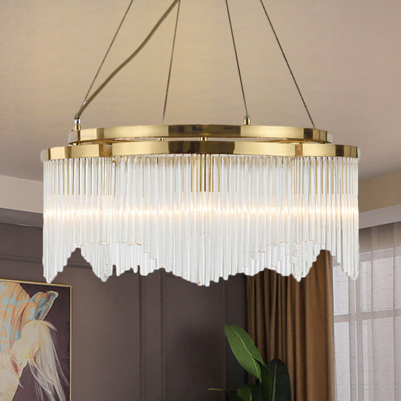 Contemporary Circle Chandelier Lamp Crystal Rod 5 Heads Dining Room Ceiling Hang Fixture in Gold Gold Clearhalo 'Ceiling Lights' 'Chandeliers' 'Modern Chandeliers' 'Modern' Lighting' 1724397