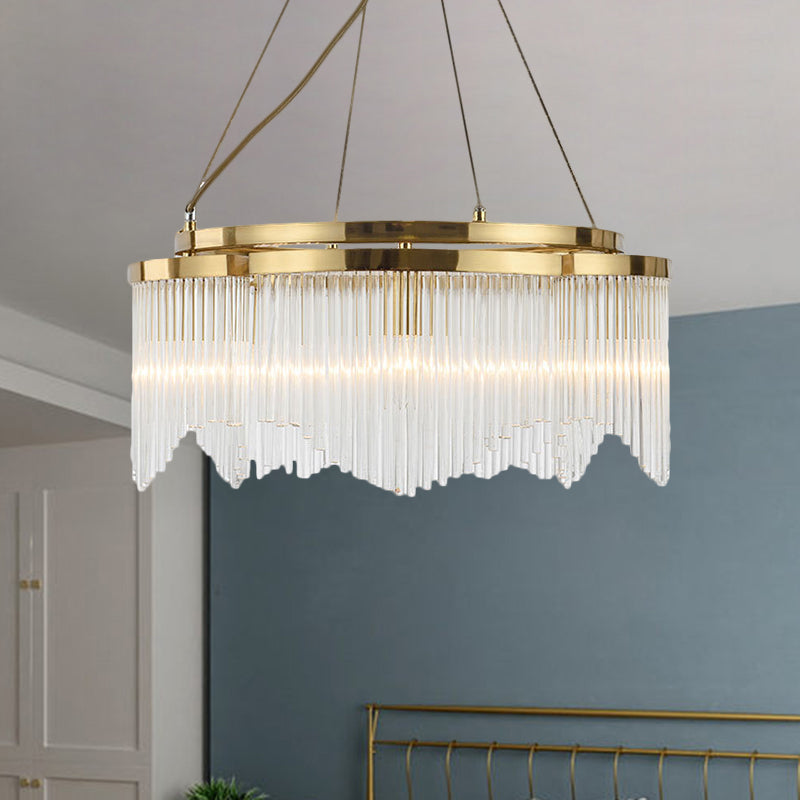 Contemporary Circle Chandelier Lamp Crystal Rod 5 Heads Dining Room Ceiling Hang Fixture in Gold Clearhalo 'Ceiling Lights' 'Chandeliers' 'Modern Chandeliers' 'Modern' Lighting' 1724398