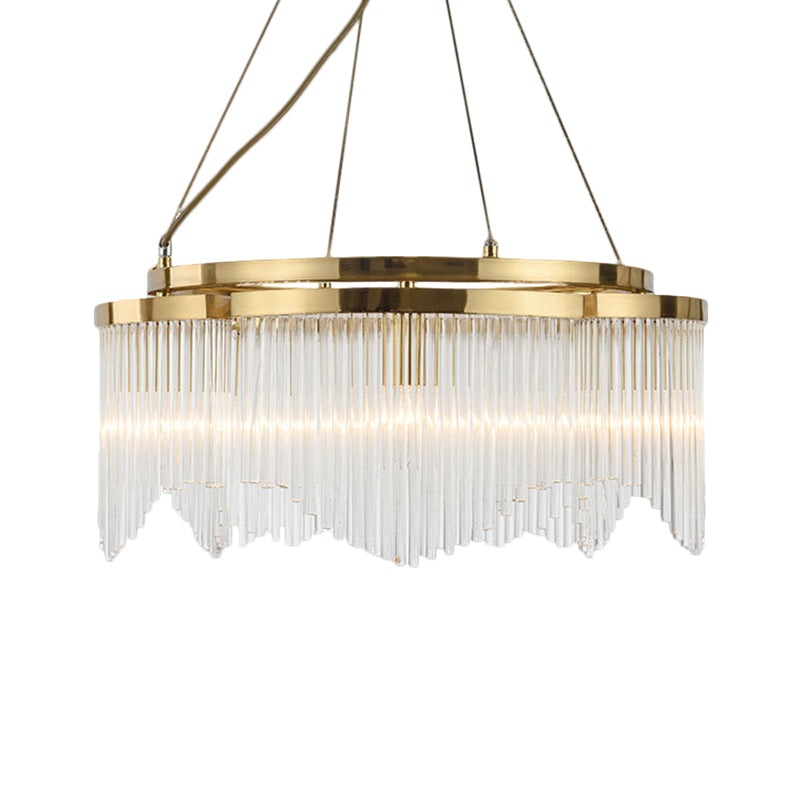 Contemporary Circle Chandelier Lamp Crystal Rod 5 Heads Dining Room Ceiling Hang Fixture in Gold Clearhalo 'Ceiling Lights' 'Chandeliers' 'Modern Chandeliers' 'Modern' Lighting' 1724399