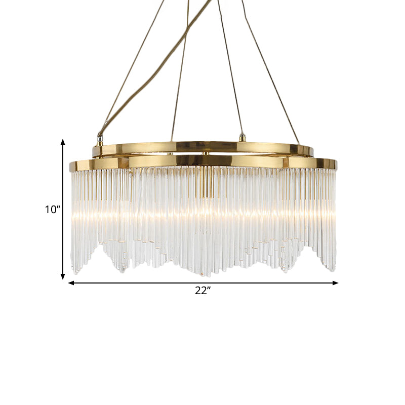 Contemporary Circle Chandelier Lamp Crystal Rod 5 Heads Dining Room Ceiling Hang Fixture in Gold Clearhalo 'Ceiling Lights' 'Chandeliers' 'Modern Chandeliers' 'Modern' Lighting' 1724400