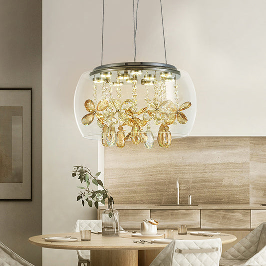 Bowl Clear Glass Down Lighting Modernist 14"/16" Width LED Sliver Chandelier with Dangling Crystal in Warm/White Light Clearhalo 'Ceiling Lights' 'Chandeliers' 'Modern Chandeliers' 'Modern' Lighting' 1724402