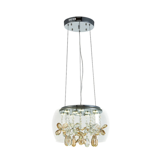 Bowl Clear Glass Down Lighting Modernist 14"/16" Width LED Sliver Chandelier with Dangling Crystal in Warm/White Light Clearhalo 'Ceiling Lights' 'Chandeliers' 'Modern Chandeliers' 'Modern' Lighting' 1724403