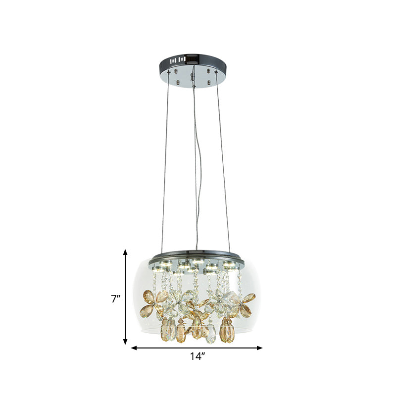 Bowl Clear Glass Down Lighting Modernist 14"/16" Width LED Sliver Chandelier with Dangling Crystal in Warm/White Light Clearhalo 'Ceiling Lights' 'Chandeliers' 'Modern Chandeliers' 'Modern' Lighting' 1724404