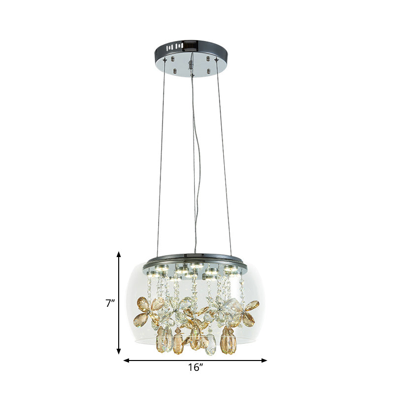 Bowl Clear Glass Down Lighting Modernist 14"/16" Width LED Sliver Chandelier with Dangling Crystal in Warm/White Light Clearhalo 'Ceiling Lights' 'Chandeliers' 'Modern Chandeliers' 'Modern' Lighting' 1724405