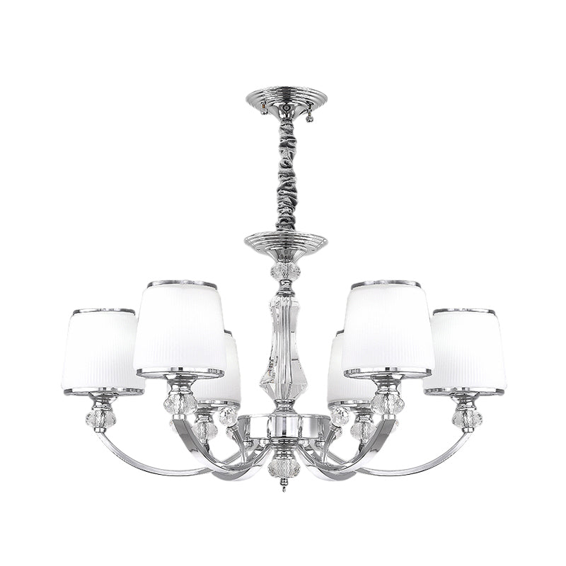 White Glass Cone Hanging Chandelier Modernism 3/6 Lights Suspended Lighting Fixture in Chrome Clearhalo 'Ceiling Lights' 'Chandeliers' 'Modern Chandeliers' 'Modern' Lighting' 1724455