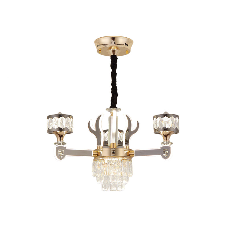 Drum Pendant Chandelier Modern K9 Crystal 3-Head Chrome Ceiling Hang Fixture with Antler Design Clearhalo 'Ceiling Lights' 'Chandeliers' 'Modern Chandeliers' 'Modern' Lighting' 1724481