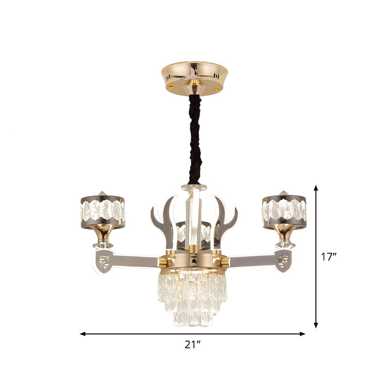 Drum Pendant Chandelier Modern K9 Crystal 3-Head Chrome Ceiling Hang Fixture with Antler Design Clearhalo 'Ceiling Lights' 'Chandeliers' 'Modern Chandeliers' 'Modern' Lighting' 1724482