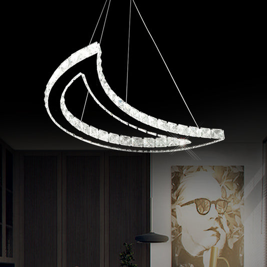 Crystal Block Crescent Ceiling Lamp Simplicity Stainless-Steel LED Pendant Chandelier in Warm/White Light Stainless-Steel Clearhalo 'Ceiling Lights' 'Chandeliers' 'Modern Chandeliers' 'Modern' Lighting' 1724487