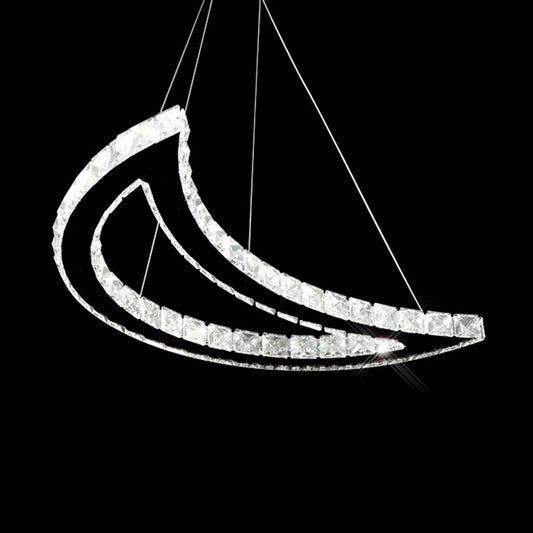 Crystal Block Crescent Ceiling Lamp Simplicity Stainless-Steel LED Pendant Chandelier in Warm/White Light Clearhalo 'Ceiling Lights' 'Chandeliers' 'Modern Chandeliers' 'Modern' Lighting' 1724489