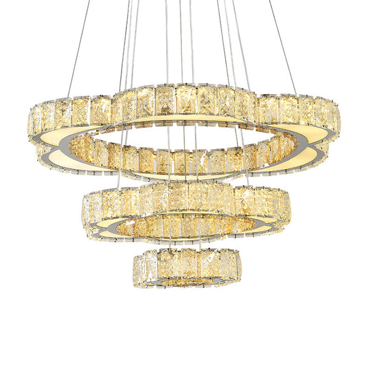 3-Tier Flower Dining Room Chandelier Faceted Crystal LED Simple Drop Pendant in Stainless-Steel, Warm/White Light Clearhalo 'Ceiling Lights' 'Chandeliers' 'Modern Chandeliers' 'Modern' Lighting' 1724493