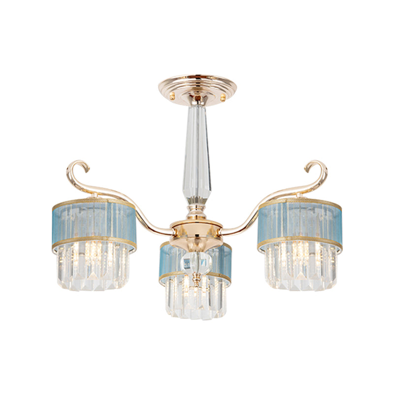 Cylinder Hanging Chandelier Contemporary Crystal Prisms 3 Lights Gold Ceiling Pendant Clearhalo 'Ceiling Lights' 'Chandeliers' 'Modern Chandeliers' 'Modern' Lighting' 1724505