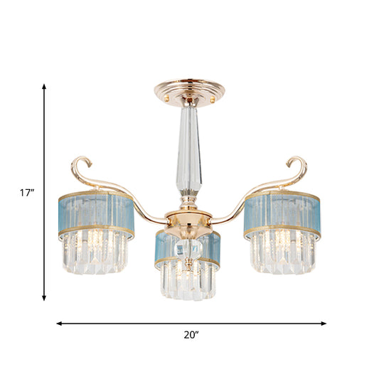 Cylinder Hanging Chandelier Contemporary Crystal Prisms 3 Lights Gold Ceiling Pendant Clearhalo 'Ceiling Lights' 'Chandeliers' 'Modern Chandeliers' 'Modern' Lighting' 1724506