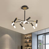 Tube Metallic Hanging Chandelier Retro 6/8/10-Head Black-Gold Suspension Lighting in Warm/White Light 6 Black-Gold Clearhalo 'Ceiling Lights' 'Chandeliers' 'Modern Chandeliers' 'Modern' Lighting' 1724519