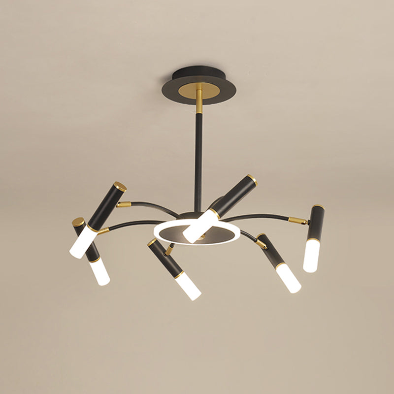 Tube Metallic Hanging Chandelier Retro 6/8/10-Head Black-Gold Suspension Lighting in Warm/White Light Clearhalo 'Ceiling Lights' 'Chandeliers' 'Modern Chandeliers' 'Modern' Lighting' 1724521