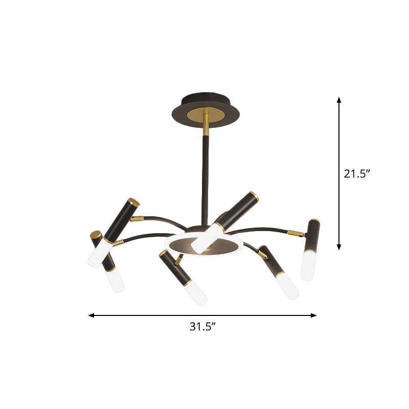 Tube Metallic Hanging Chandelier Retro 6/8/10-Head Black-Gold Suspension Lighting in Warm/White Light Clearhalo 'Ceiling Lights' 'Chandeliers' 'Modern Chandeliers' 'Modern' Lighting' 1724522