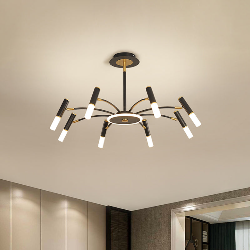 Tube Metallic Hanging Chandelier Retro 6/8/10-Head Black-Gold Suspension Lighting in Warm/White Light Clearhalo 'Ceiling Lights' 'Chandeliers' 'Modern Chandeliers' 'Modern' Lighting' 1724524