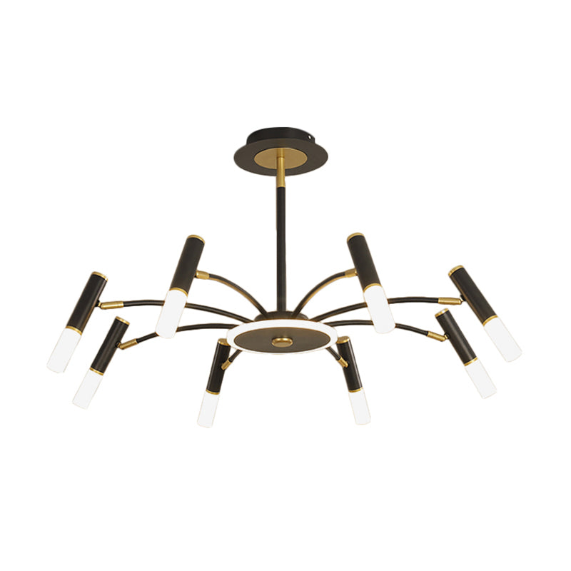 Tube Metallic Hanging Chandelier Retro 6/8/10-Head Black-Gold Suspension Lighting in Warm/White Light Clearhalo 'Ceiling Lights' 'Chandeliers' 'Modern Chandeliers' 'Modern' Lighting' 1724526