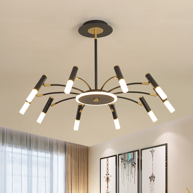 Tube Metallic Hanging Chandelier Retro 6/8/10-Head Black-Gold Suspension Lighting in Warm/White Light Clearhalo 'Ceiling Lights' 'Chandeliers' 'Modern Chandeliers' 'Modern' Lighting' 1724529