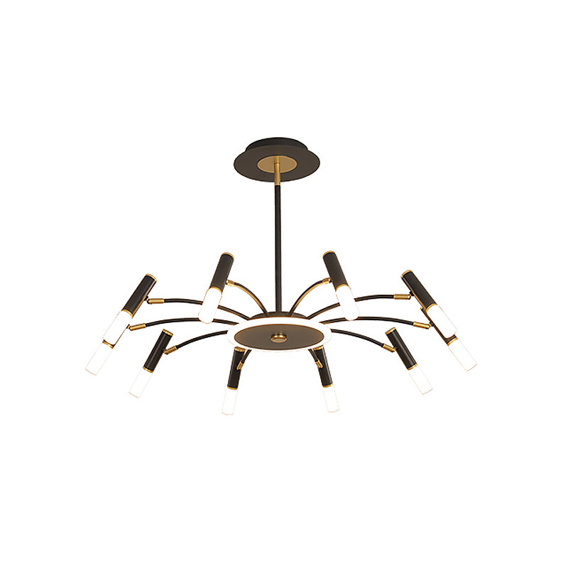 Tube Metallic Hanging Chandelier Retro 6/8/10-Head Black-Gold Suspension Lighting in Warm/White Light Clearhalo 'Ceiling Lights' 'Chandeliers' 'Modern Chandeliers' 'Modern' Lighting' 1724530