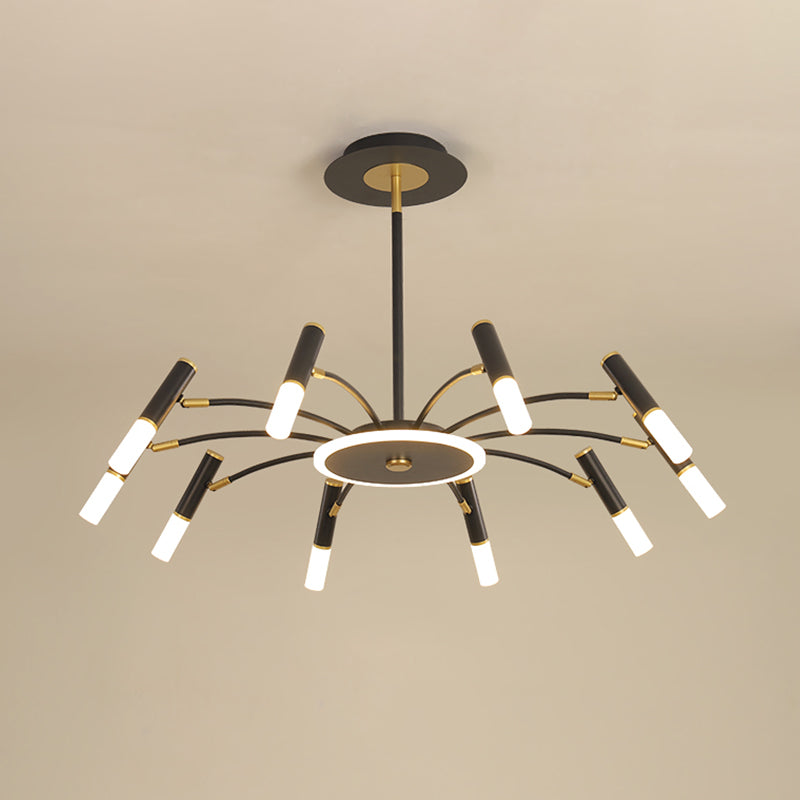 Tube Metallic Hanging Chandelier Retro 6/8/10-Head Black-Gold Suspension Lighting in Warm/White Light Clearhalo 'Ceiling Lights' 'Chandeliers' 'Modern Chandeliers' 'Modern' Lighting' 1724531