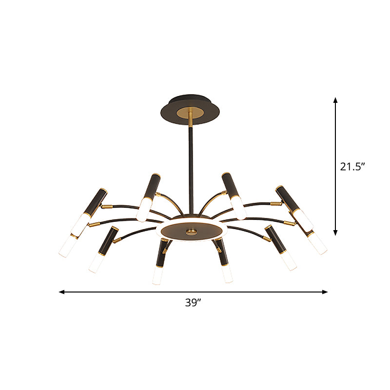 Tube Metallic Hanging Chandelier Retro 6/8/10-Head Black-Gold Suspension Lighting in Warm/White Light Clearhalo 'Ceiling Lights' 'Chandeliers' 'Modern Chandeliers' 'Modern' Lighting' 1724532