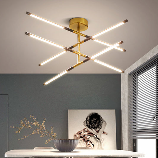 Metal Linear Ceiling Chandelier Modern Style 8 Heads Suspension Pendant in Black and Gold Black-Gold Clearhalo 'Ceiling Lights' 'Chandeliers' 'Modern Chandeliers' 'Modern' Lighting' 1724550