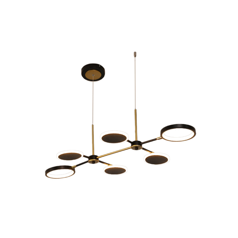 Retro 6 Bulbs Island Lighting Black/Gold Round Ceiling Lamp with Metallic Shade in Warm/White Light Clearhalo 'Ceiling Lights' 'Chandeliers' 'Modern Chandeliers' 'Modern' Lighting' 1724555