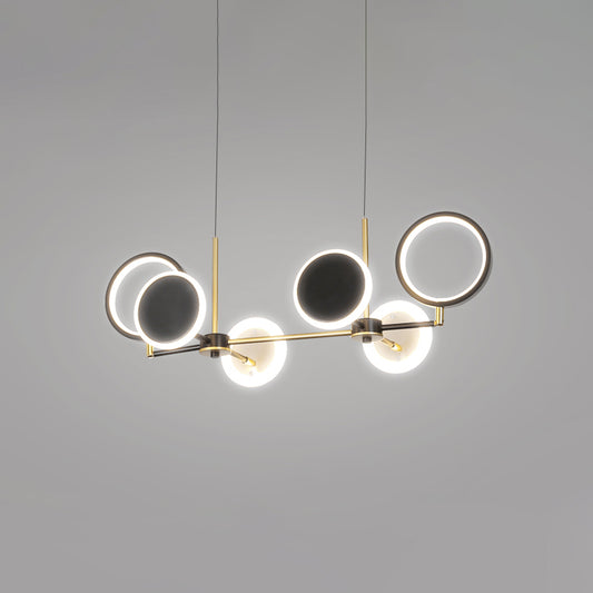Retro 6 Bulbs Island Lighting Black/Gold Round Ceiling Lamp with Metallic Shade in Warm/White Light Clearhalo 'Ceiling Lights' 'Chandeliers' 'Modern Chandeliers' 'Modern' Lighting' 1724556