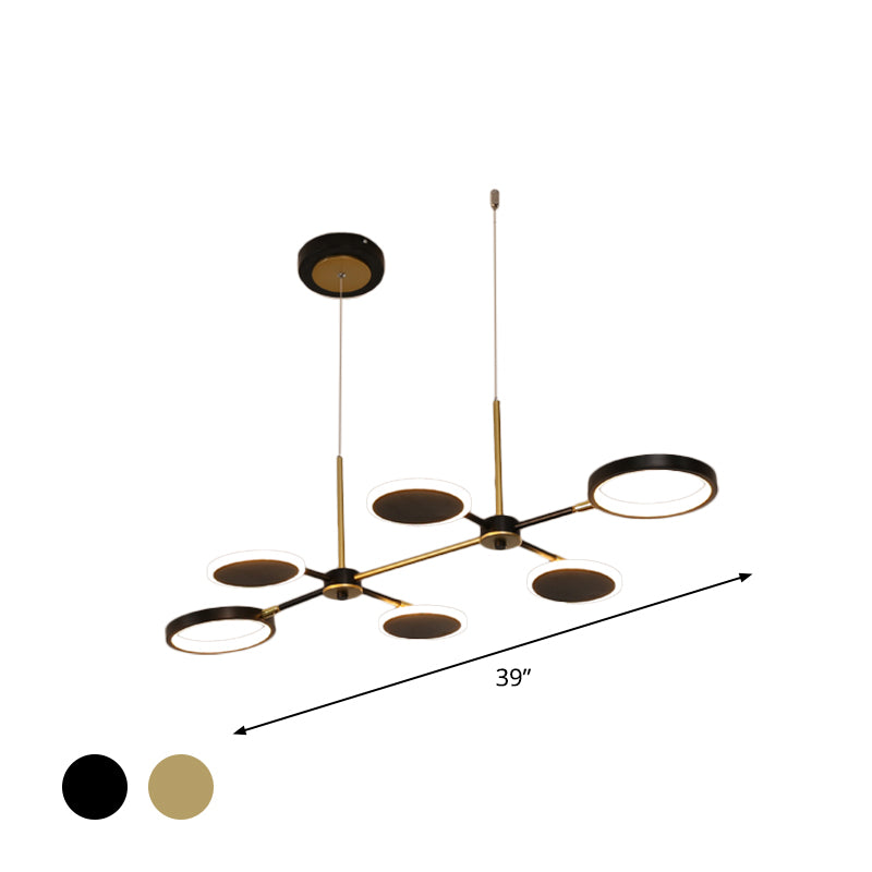 Retro 6 Bulbs Island Lighting Black/Gold Round Ceiling Lamp with Metallic Shade in Warm/White Light Clearhalo 'Ceiling Lights' 'Chandeliers' 'Modern Chandeliers' 'Modern' Lighting' 1724557