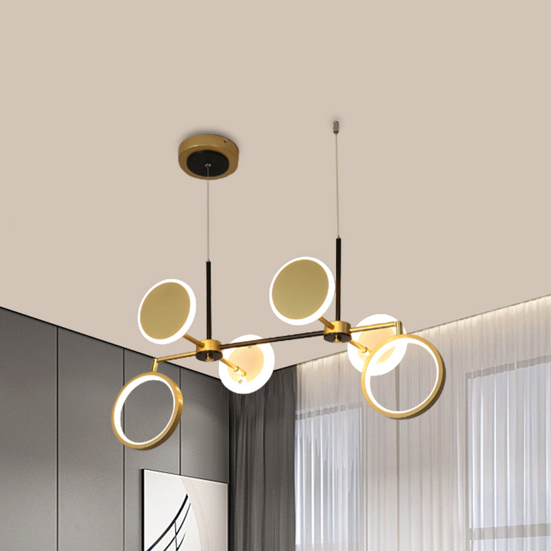 Retro 6 Bulbs Island Lighting Black/Gold Round Ceiling Lamp with Metallic Shade in Warm/White Light Gold Clearhalo 'Ceiling Lights' 'Chandeliers' 'Modern Chandeliers' 'Modern' Lighting' 1724558