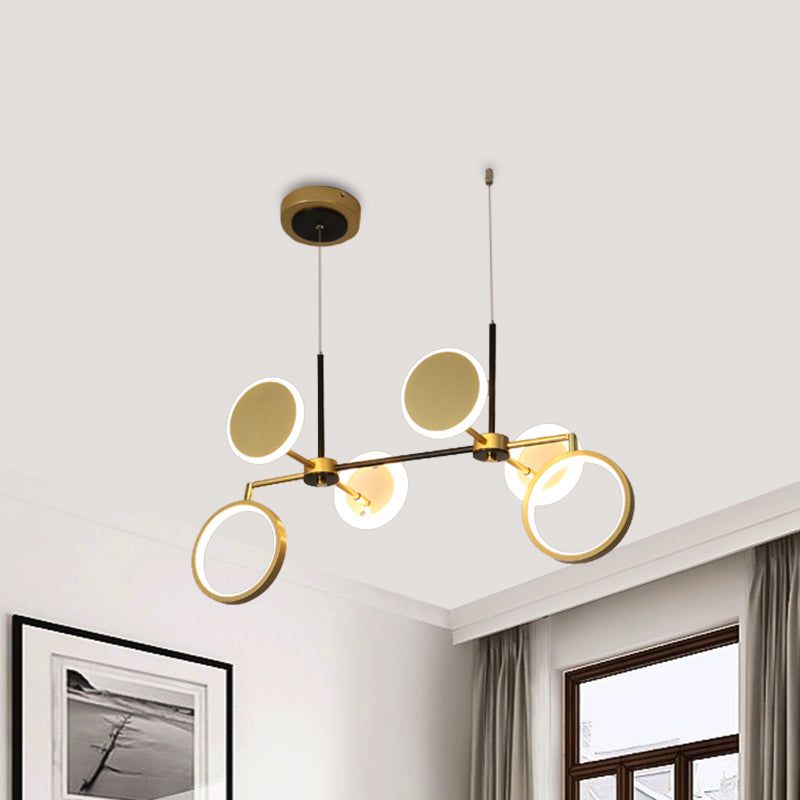 Retro 6 Bulbs Island Lighting Black/Gold Round Ceiling Lamp with Metallic Shade in Warm/White Light Clearhalo 'Ceiling Lights' 'Chandeliers' 'Modern Chandeliers' 'Modern' Lighting' 1724559