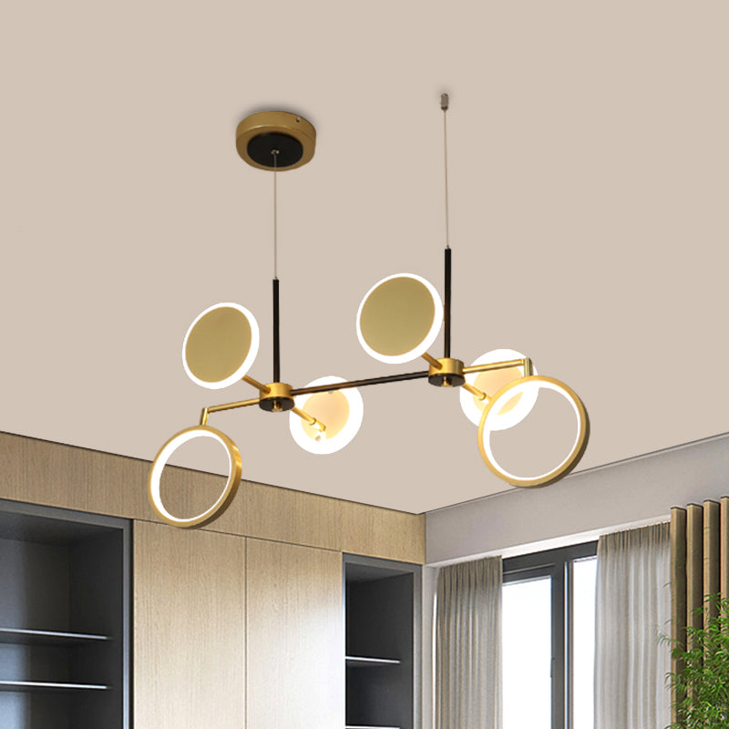 Retro 6 Bulbs Island Lighting Black/Gold Round Ceiling Lamp with Metallic Shade in Warm/White Light Clearhalo 'Ceiling Lights' 'Chandeliers' 'Modern Chandeliers' 'Modern' Lighting' 1724560