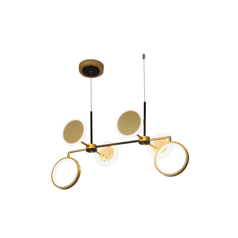 Retro 6 Bulbs Island Lighting Black/Gold Round Ceiling Lamp with Metallic Shade in Warm/White Light Clearhalo 'Ceiling Lights' 'Chandeliers' 'Modern Chandeliers' 'Modern' Lighting' 1724561