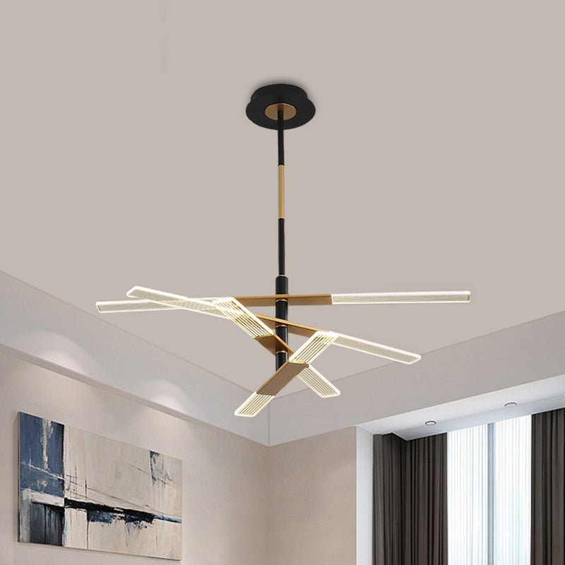 Linear Bedroom Pendant Lighting Acrylic 31.5"/35.5" Wide LED Modernist Chandelier Lamp in Black-Gold, Warm/White Light Black-Gold 31.5" Clearhalo 'Ceiling Lights' 'Chandeliers' 'Modern Chandeliers' 'Modern' Lighting' 1724571