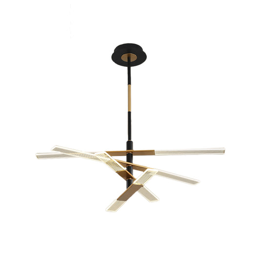 Linear Bedroom Pendant Lighting Acrylic 31.5"/35.5" Wide LED Modernist Chandelier Lamp in Black-Gold, Warm/White Light Clearhalo 'Ceiling Lights' 'Chandeliers' 'Modern Chandeliers' 'Modern' Lighting' 1724573