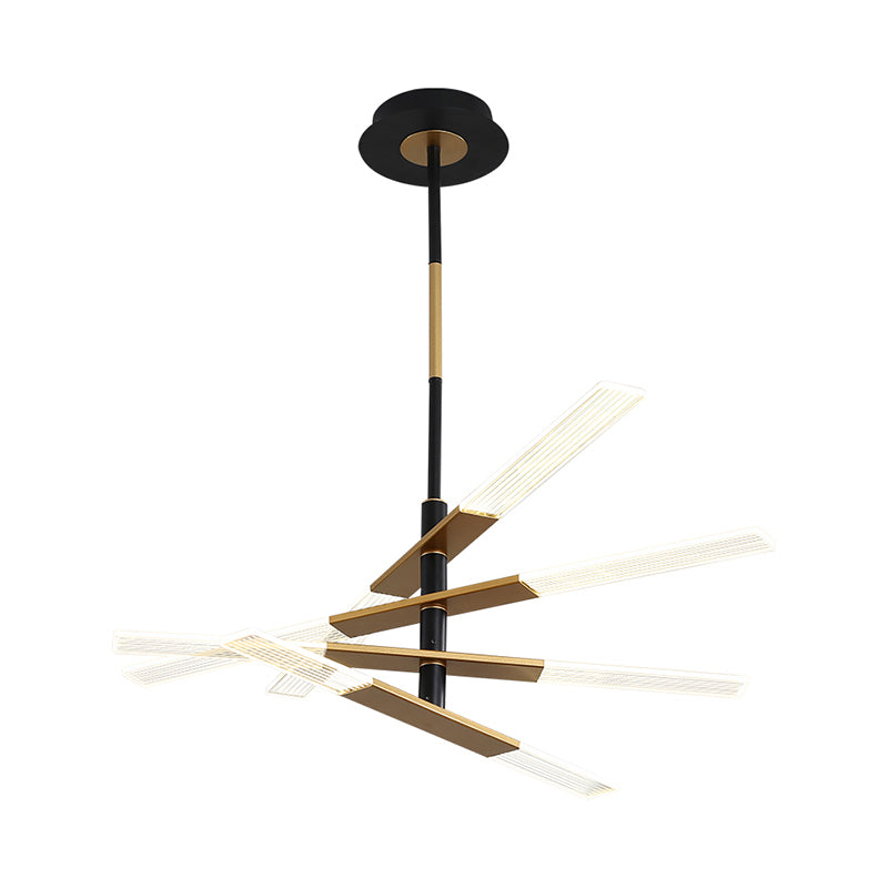 Linear Bedroom Pendant Lighting Acrylic 31.5"/35.5" Wide LED Modernist Chandelier Lamp in Black-Gold, Warm/White Light Clearhalo 'Ceiling Lights' 'Chandeliers' 'Modern Chandeliers' 'Modern' Lighting' 1724578